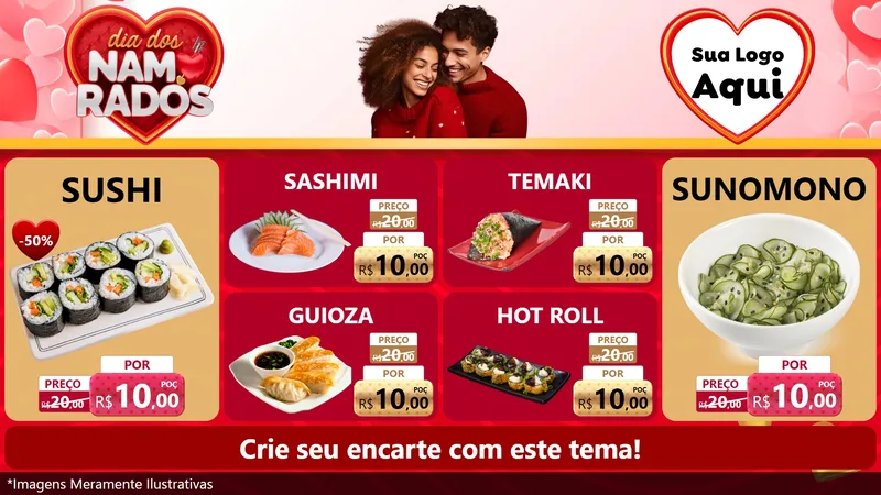 Modelo de TV para TV Horizontal com o tema Dia dos Namorados para Comida japonesa