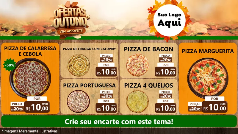 Modelo de TV para TV Horizontal com o tema Ofertas de Outono - Vem, Aproveite! para Pizzaria