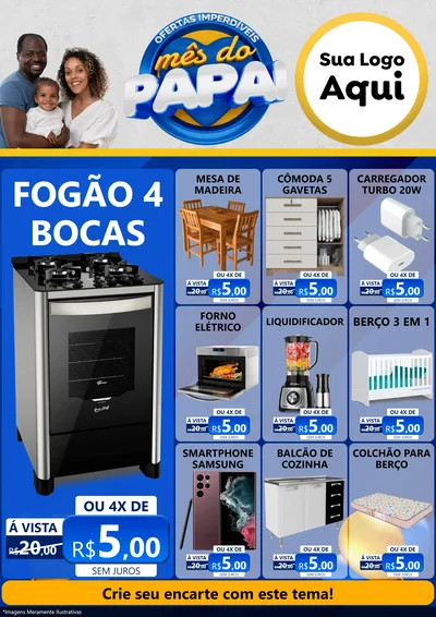Modelo de Encarte para Encarte A4 Vertical com o tema Ofertas Imperdíveis Mês Do Papai para Móveis e Eletro