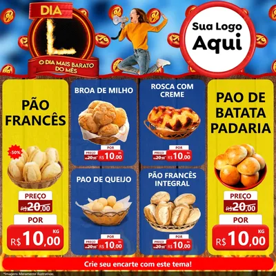 Modelo de Rede Social para Feed Facebook com o tema Dia L - O Dia Mais Barato Do Mês para Padaria