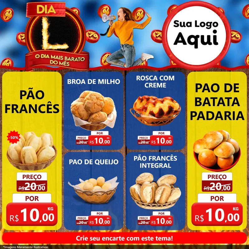 Modelo de Rede Social para Feed Facebook com o tema Dia L - O Dia Mais Barato Do Mês para Padaria