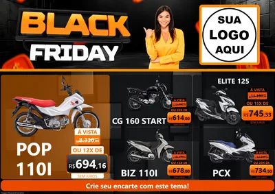 Modelo de Encarte para Encarte A4 Horizontal com o tema Black Friday para Concessionaria de Motos