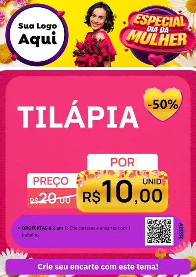 Modelo de Cartaz para Cartaz A4 Vertical com o tema Especial Dia da Mulher para Peixaria