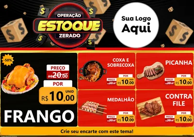 Modelo de Encarte para Encarte A4 Horizontal com o tema Operação Estoque Zerado para Assados