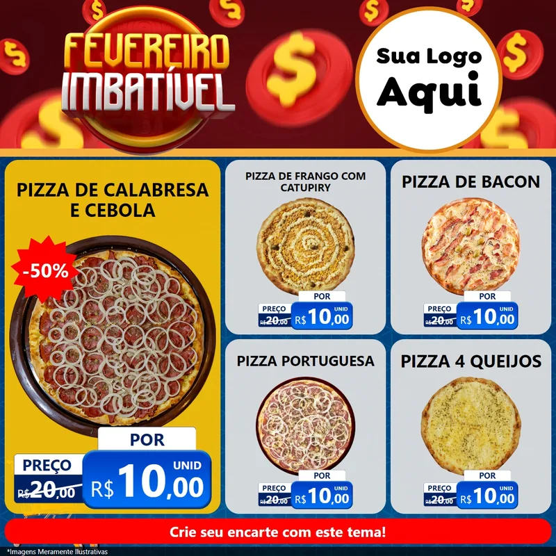 Modelo de Rede Social para Feed Facebook com o tema Fevereiro Imbatível para Pizzaria