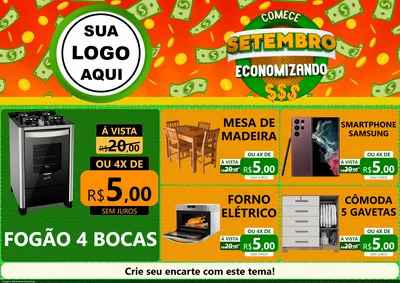 Modelo de Encarte para Encarte A4 Horizontal com o tema Comece Setembro Economizando para Móveis e Eletro