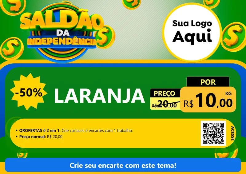 Modelo de Cartaz para Cartaz A4 Horizontal com o tema Saldão da Indepêndencia para Hortifrúti