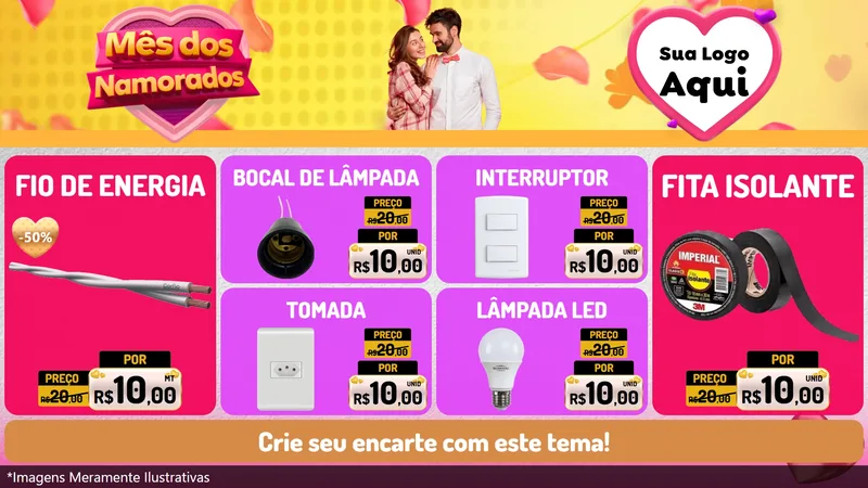Modelo de TV para TV Horizontal com o tema Mês dos Namorados para Materiais Elétricos