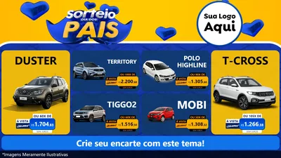 Modelo de TV para TV Horizontal com o tema Sorteio Dia dos Pais para Concessionaria de Carros