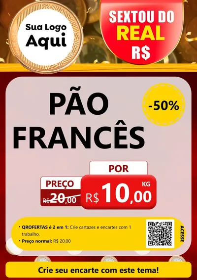 Modelo de Cartaz para Cartaz A4 Vertical com o tema Sextou do Real para Padaria