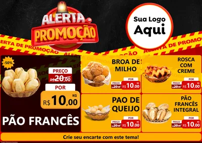 Modelo de Encarte para Encarte A4 Horizontal com o tema Alerta de Promoção para Padaria