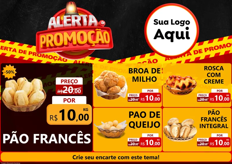 Modelo de Encarte para Encarte A4 Horizontal com o tema Alerta de Promoção para Padaria