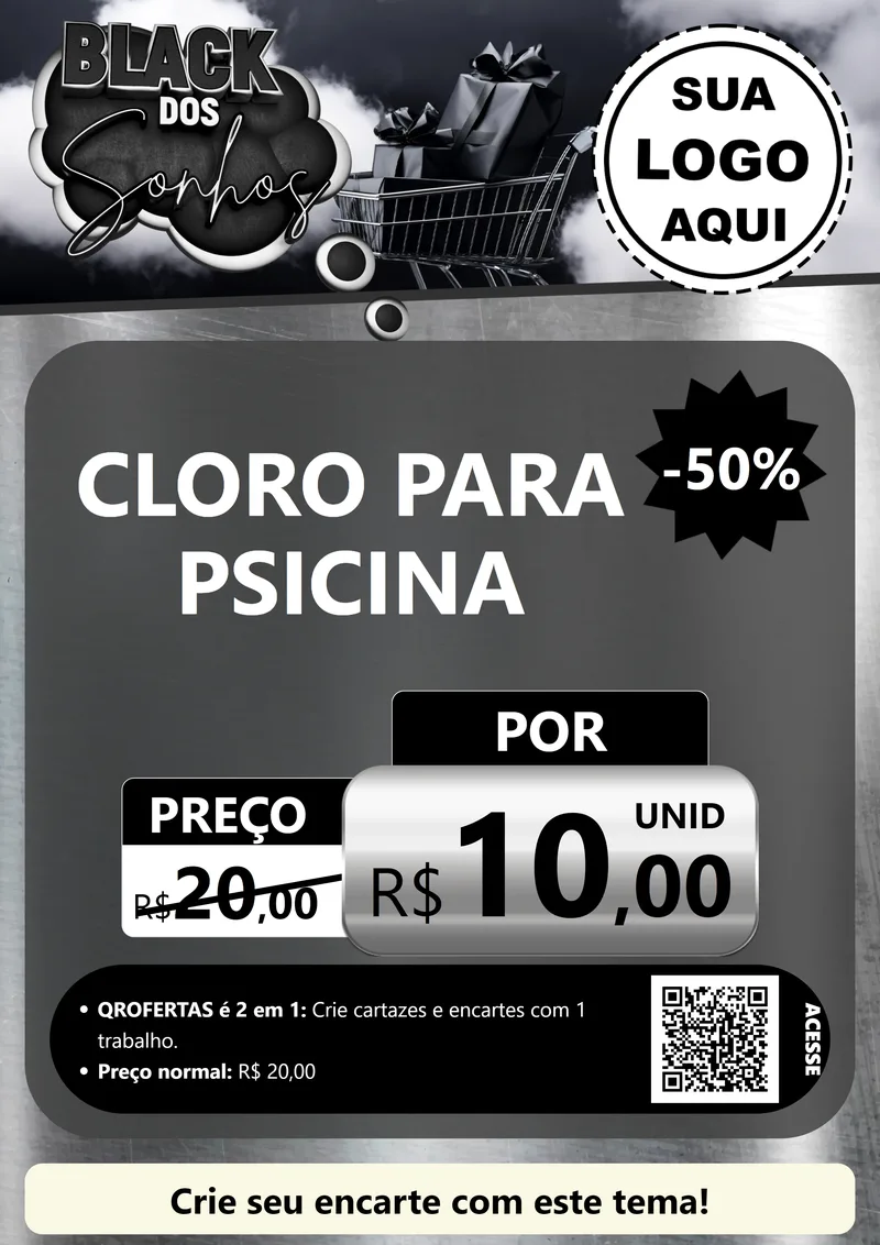 Modelo de Cartaz para Cartaz A4 Vertical com o tema Black dos Sonhos para Produtos para Piscina