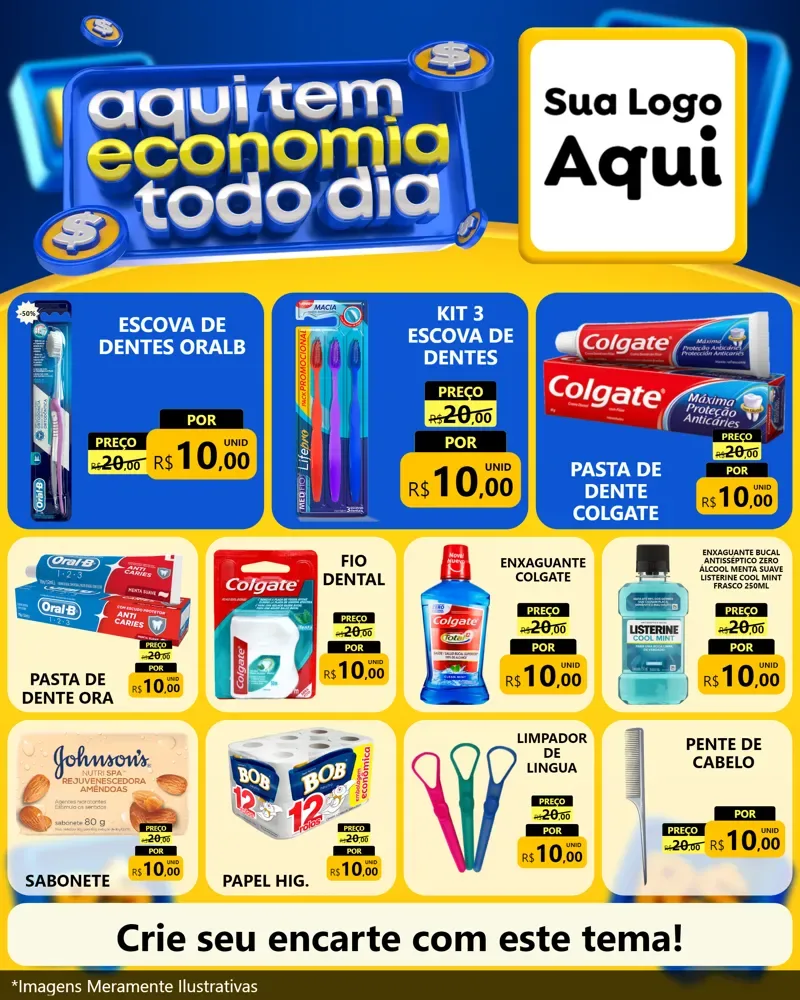Modelo de Rede Social para Feed Instagram com o tema Aqui Tem Economia Todo Dia para Higiene Pessoal