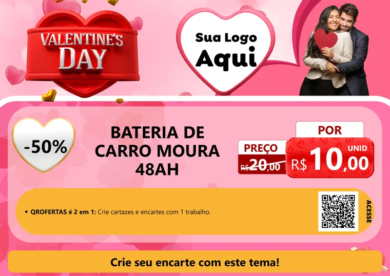 Modelo de Cartaz para Cartaz A4 Horizontal com o tema Valentine's Day para Baterias Elétricas