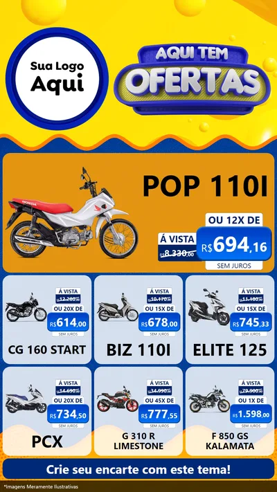 Modelo de Rede Social para Stories com o tema Aqui Tem Ofertas para Concessionaria de Motos
