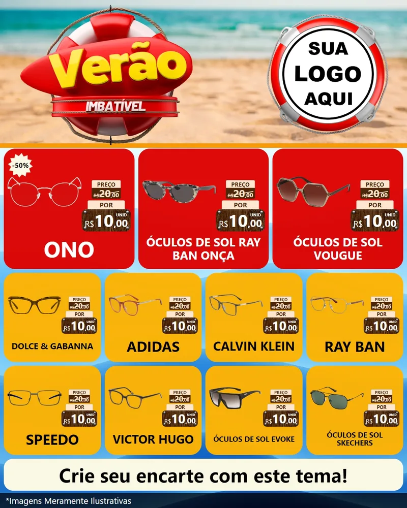 Modelo de Rede Social para Feed Instagram com o tema Verão Imbatível para Óticas