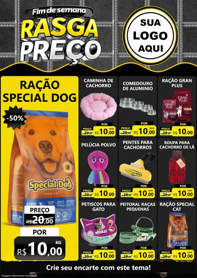 Modelo de Encarte para Encarte A4 Vertical com o tema Fim de Semana Rasga Preço para Pet Shop