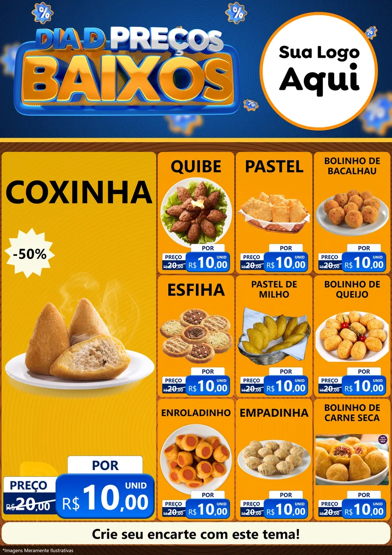 Modelo de Encarte para Encarte A4 Vertical com o tema Dia D Preço Baixo para Salgadaria