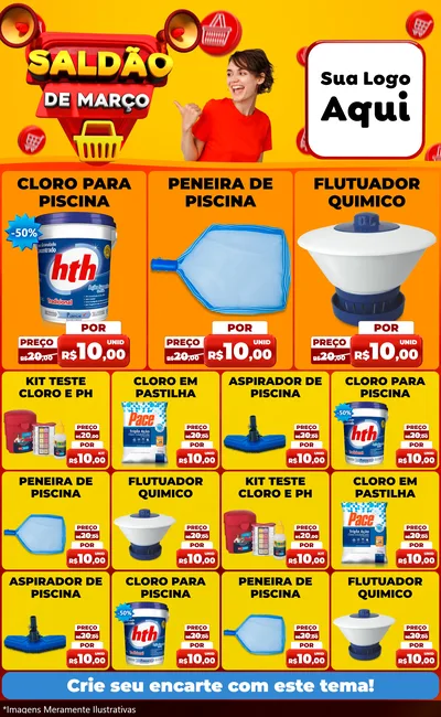 Modelo de Encarte para Encarte Grande com o tema Saldão de Março para Produtos para Piscina