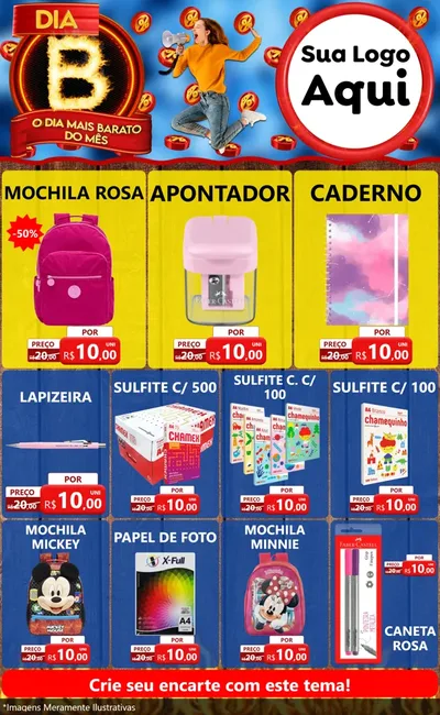 Modelo de Encarte para Encarte Grande com o tema Dia B - O Dia Mais Barato Do Mês para Papelaria