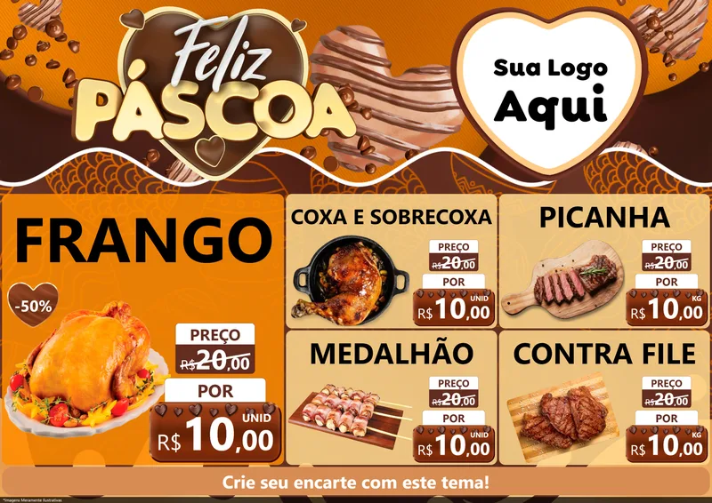 Modelo de Encarte para Encarte A4 Horizontal com o tema Feliz Páscoa para Assados