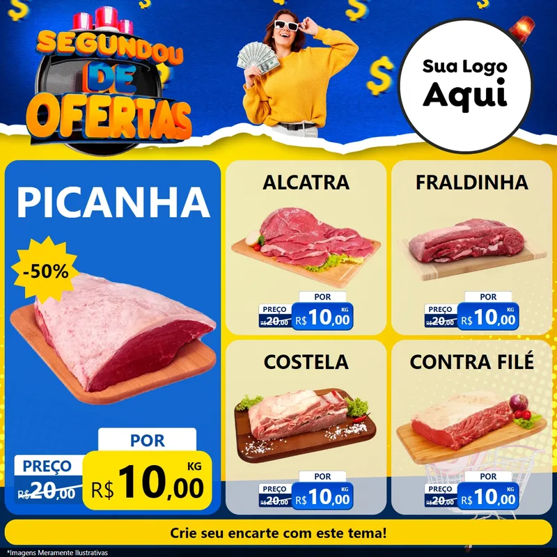 Modelo de Rede Social para Feed Facebook com o tema Segundou de Ofertas para Açougue