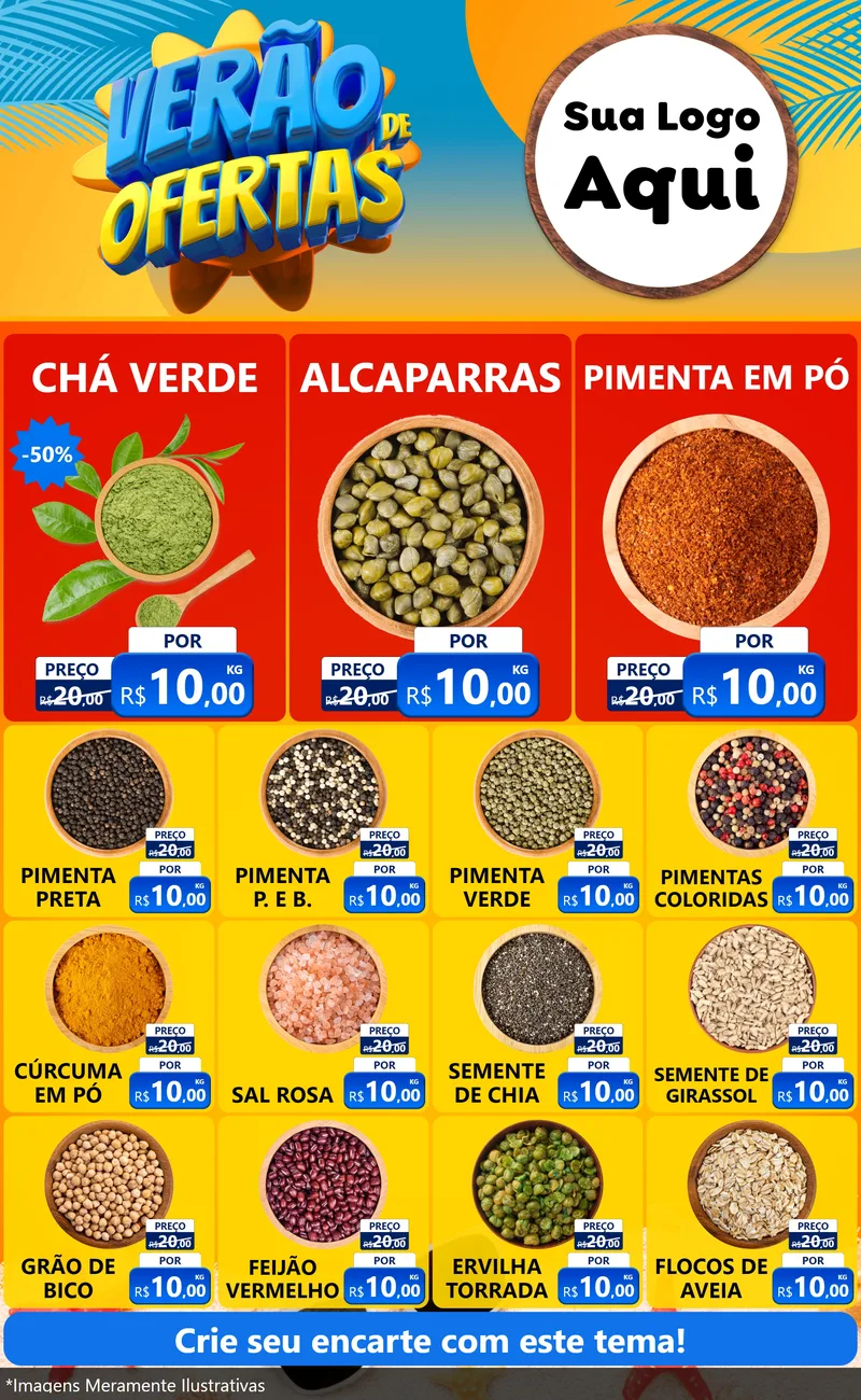 Modelo de Encarte para Encarte Grande com o tema Verão de Ofertas para Produtos Naturais