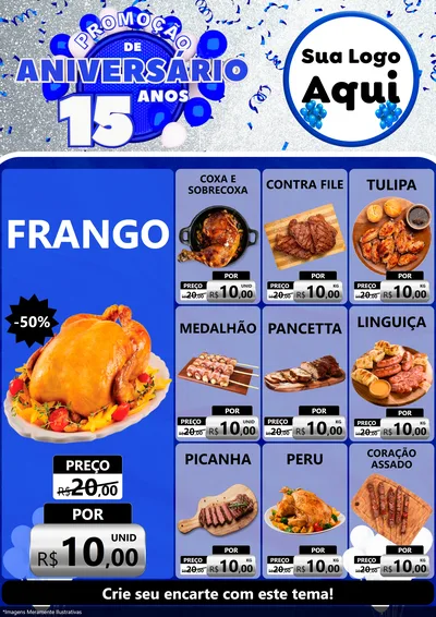 Modelo de Encarte para Encarte A4 Vertical com o tema Promoção de Aniversário - 15 Anos para Assados