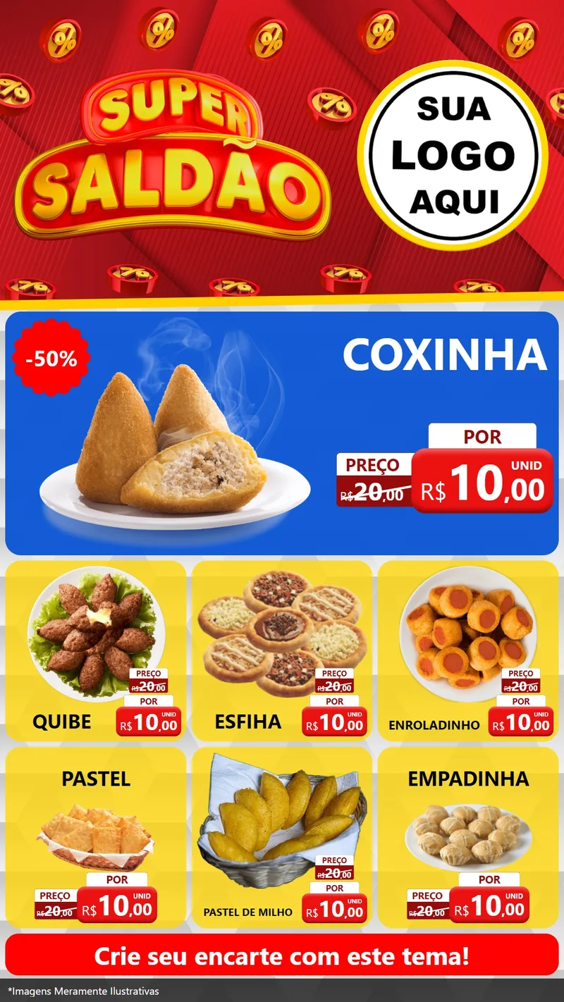 Modelo de Rede Social para Stories com o tema Super Saldão para Salgadaria