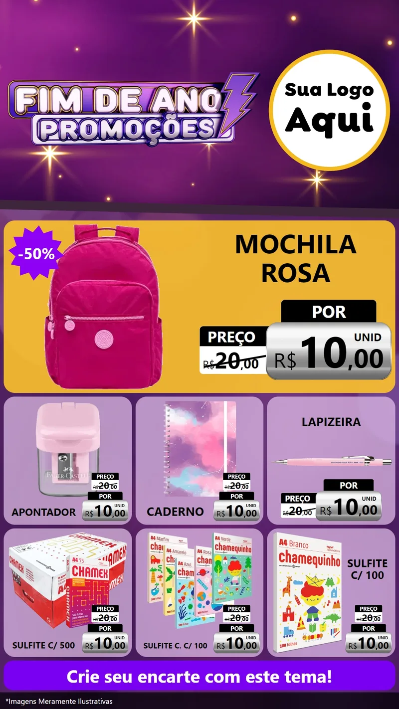 Modelo de Rede Social para Stories com o tema Fim de Ano Promoções para Papelaria