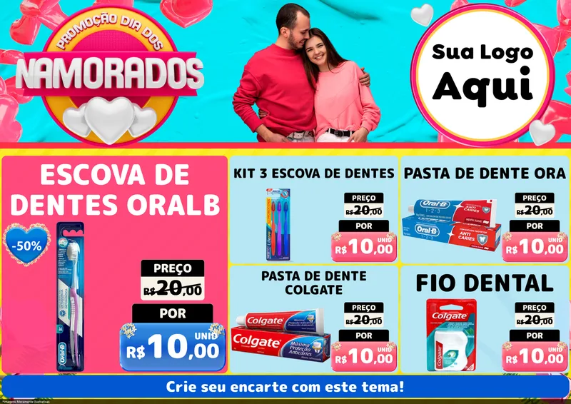 Modelo de Encarte para Encarte A4 Horizontal com o tema Promoção Dia dos Namorados para Higiene Pessoal