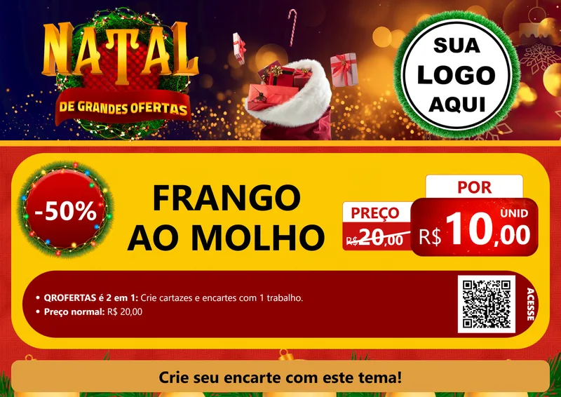 Modelo de Cartaz para Cartaz A4 Horizontal com o tema Natal de Grandes Ofertas para Restaurante
