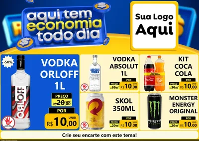Modelo de Encarte para Encarte A4 Horizontal com o tema Aqui Tem Economia Todo Dia para Distribuidora de bebidas