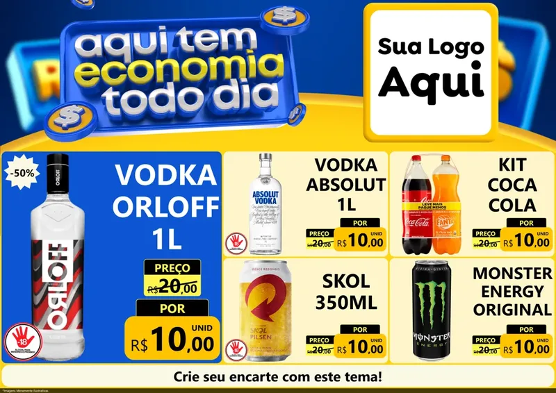 Modelo de Encarte para Encarte A4 Horizontal com o tema Aqui Tem Economia Todo Dia para Distribuidora de bebidas
