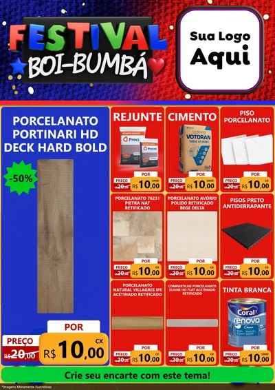 Modelo de Encarte para Encarte A4 Vertical com o tema Festival Boi-Bumbá para Pisos e revestimentos