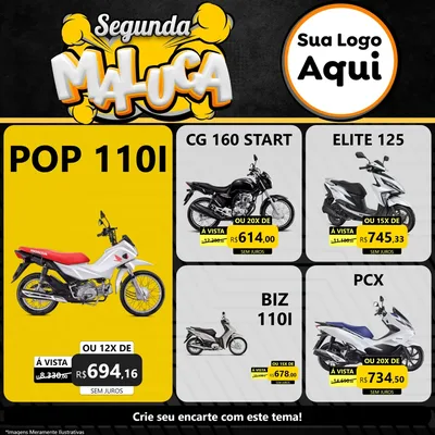 Modelo de Rede Social para Feed Facebook com o tema Segunda Maluca para Concessionaria de Motos