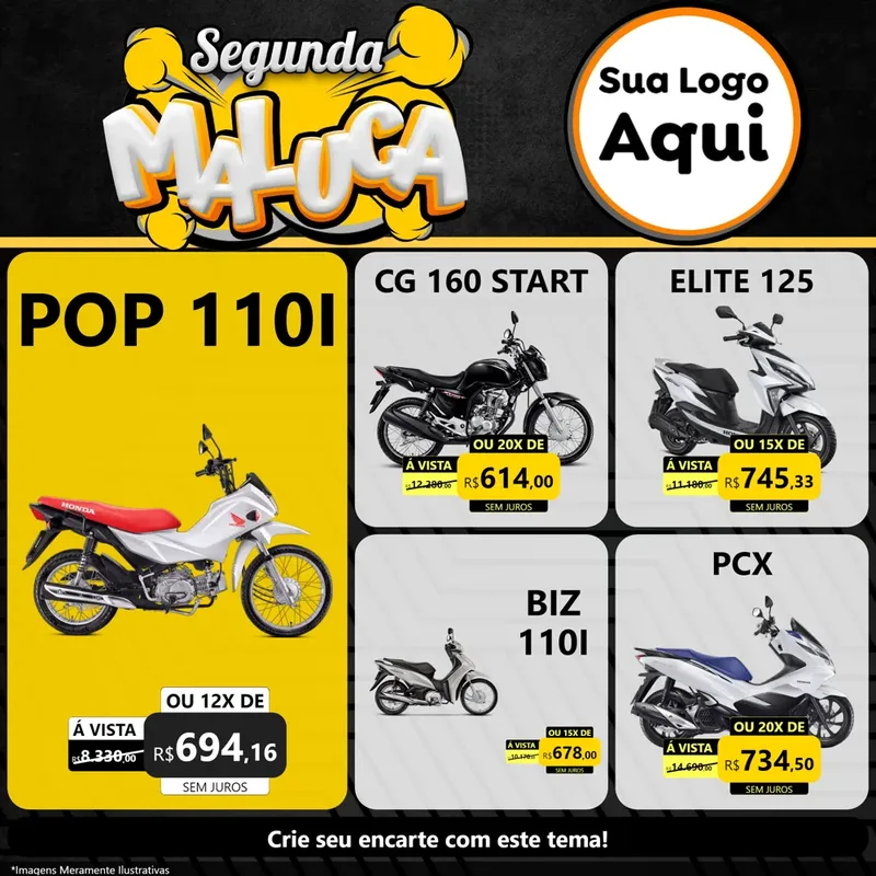 Modelo de Rede Social para Feed Facebook com o tema Segunda Maluca para Concessionaria de Motos