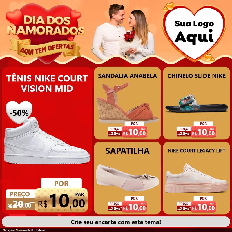 Modelo de Rede Social para Feed Facebook com o tema Dia dos Namorados - Aqui Tem Ofertas para Calçados