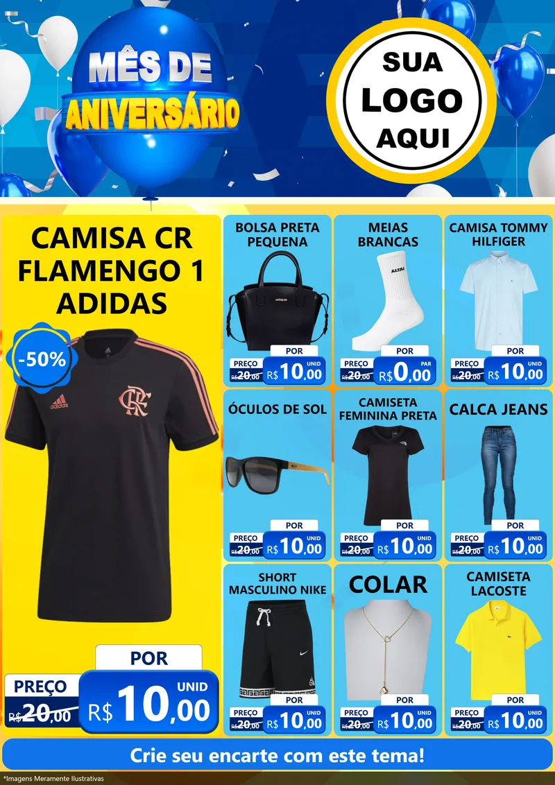 Modelo de Encarte para Encarte A4 Vertical com o tema Mês de Aniversário para Roupas e acessórios