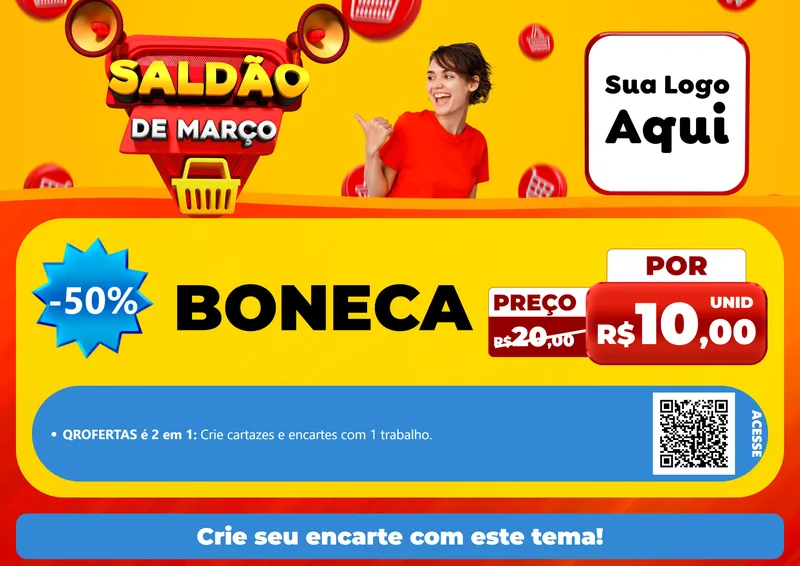 Modelo de Cartaz para Cartaz A4 Horizontal com o tema Saldão de Março para Brinquedos