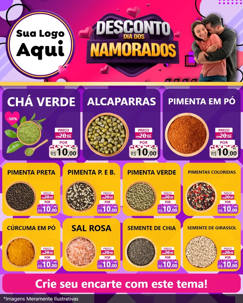 Modelo de Rede Social para Feed Instagram com o tema Desconto Dia dos Namorados para Produtos Naturais