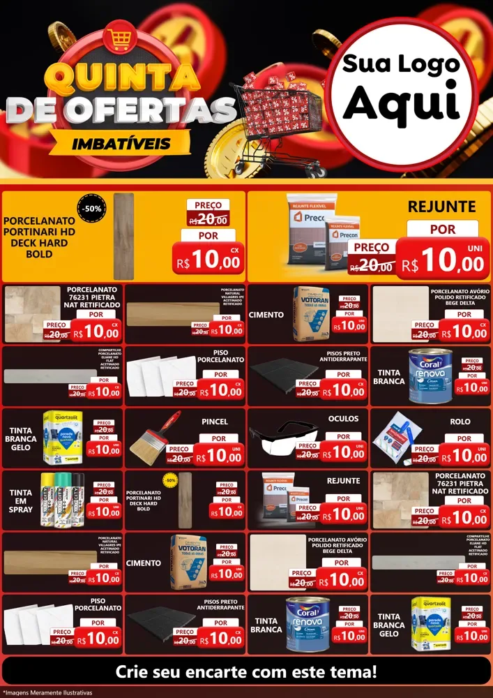 Modelo de Encarte para Encarte A4 Vertical com o tema Quinta de Ofertas Imbatíveis para Pisos e revestimentos