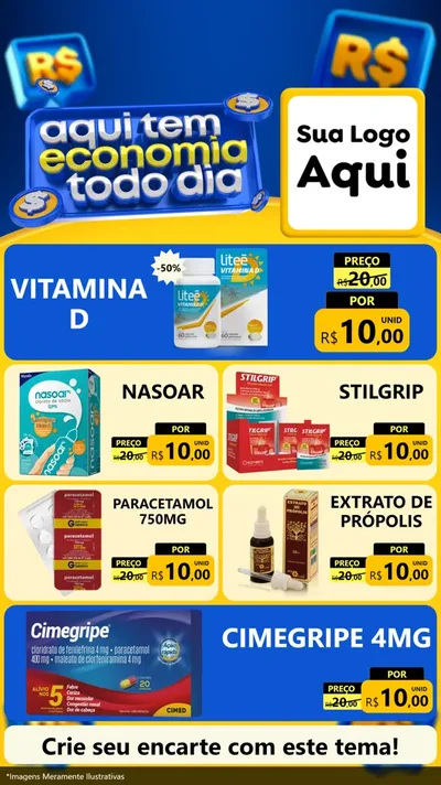 Modelo de TV para TV Vertical com o tema Aqui Tem Economia Todo Dia para Farmácia