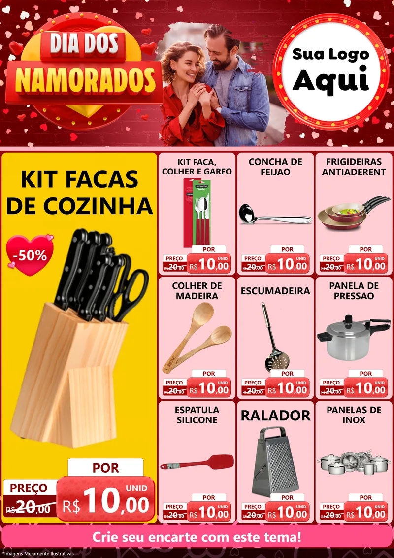 Modelo de Encarte para Encarte A4 Vertical com o tema Dia Dos Namorados para Utilidades Domésticas