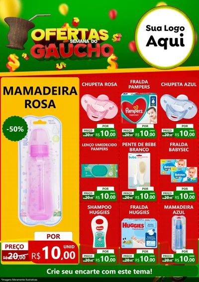 Modelo de Encarte para Encarte A4 Vertical com o tema Ofertas Semana Do Gaúcho para Bebês