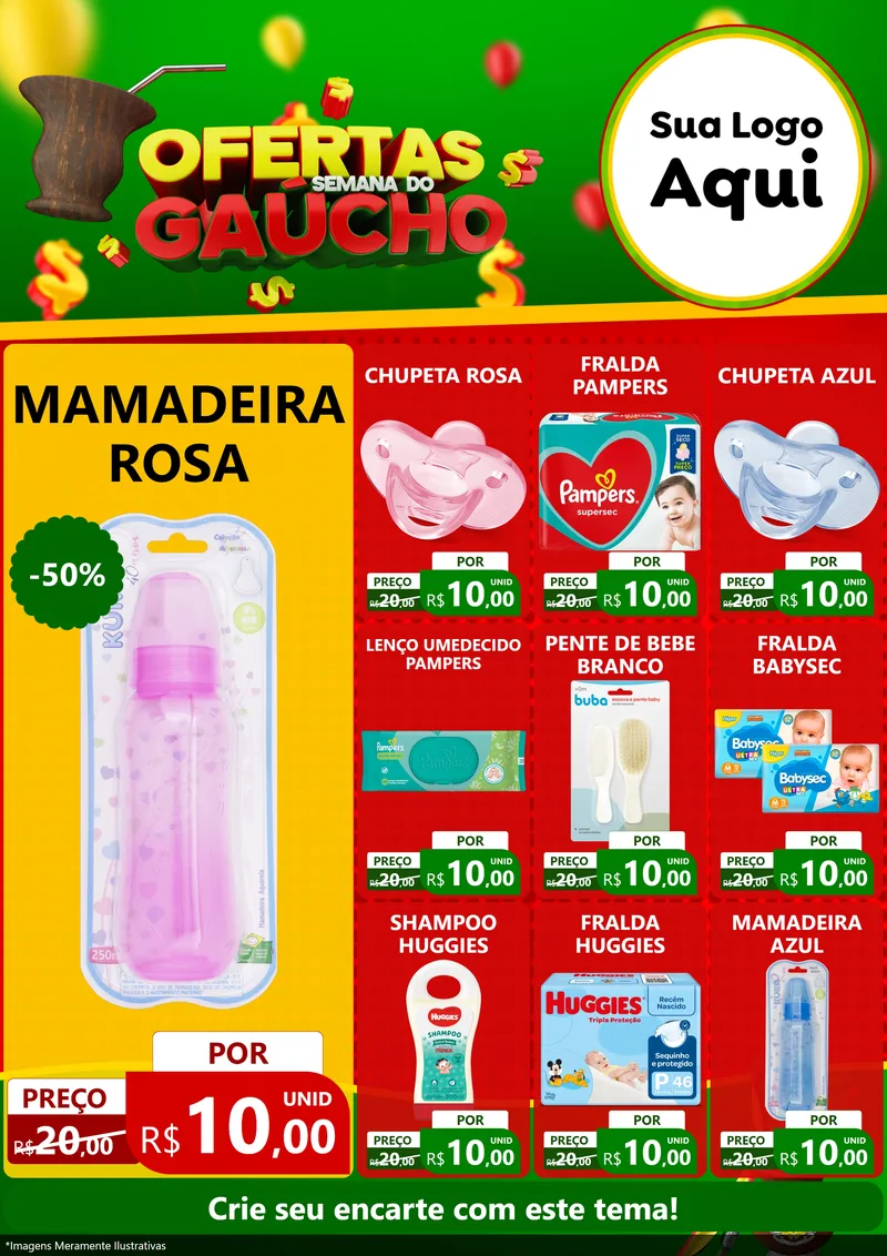 Modelo de Encarte para Encarte A4 Vertical com o tema Ofertas Semana Do Gaúcho para Bebês