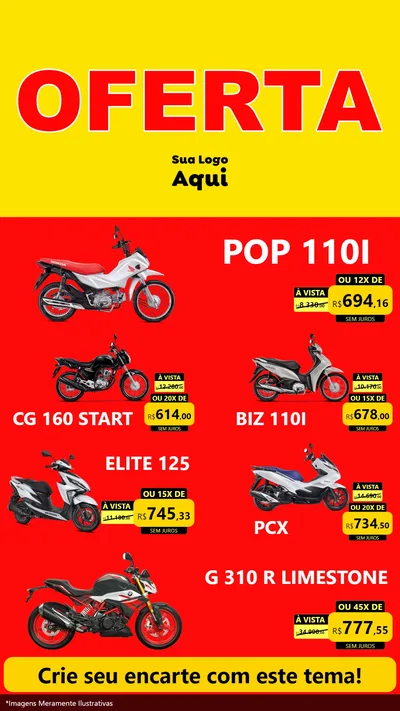 Modelo de TV para TV Vertical com o tema OFERTA - Vermelho Cartaz para Concessionaria de Motos