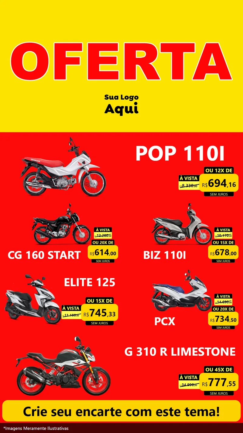 Modelo de TV para TV Vertical com o tema OFERTA - Vermelho Cartaz para Concessionaria de Motos