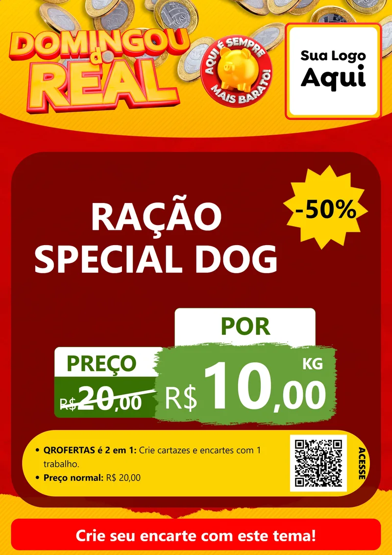 Modelo de Cartaz para Cartaz A4 Vertical com o tema Domingou do Real para Pet Shop